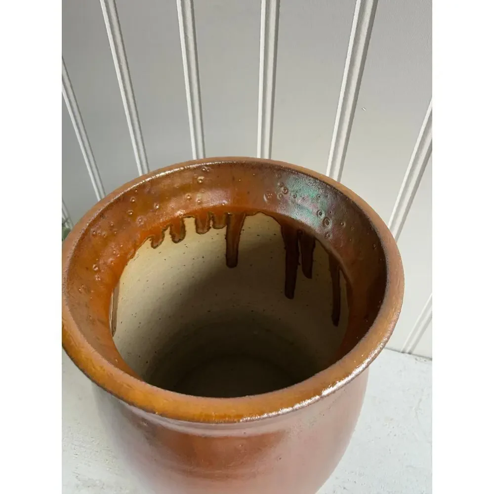 Alton Art Pottery Handmade Brown Drip Glaze Vase Rustic Primitive Organic Modern